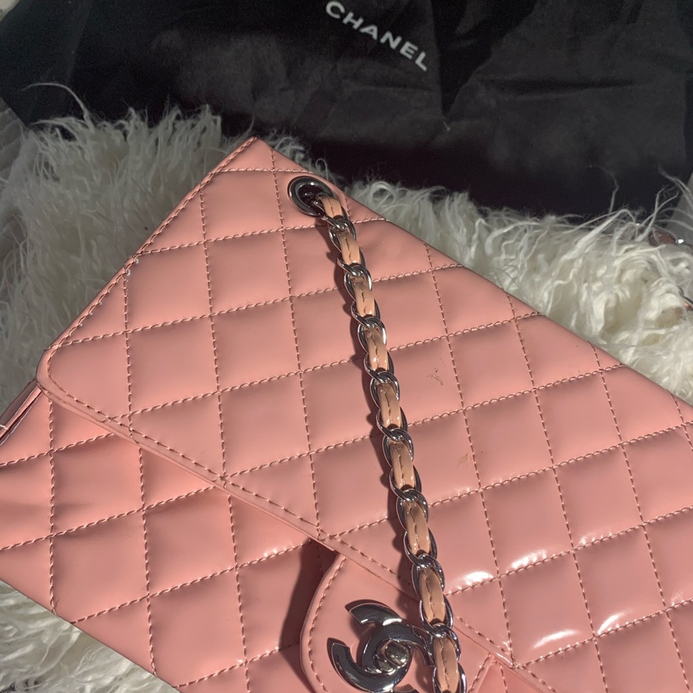 Faux Pink Chanel Classic Double Flip Bag